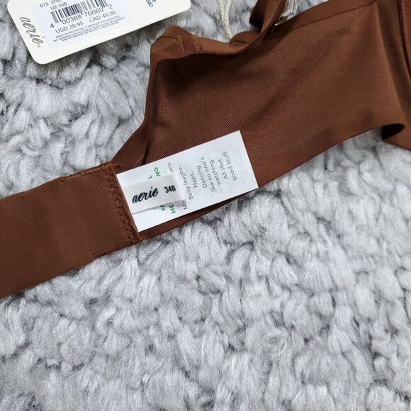 Aerie Smoothez Mesh Unlined Balconette Bra Brown Nude Size 34B Underwire - Picture 5 of 6